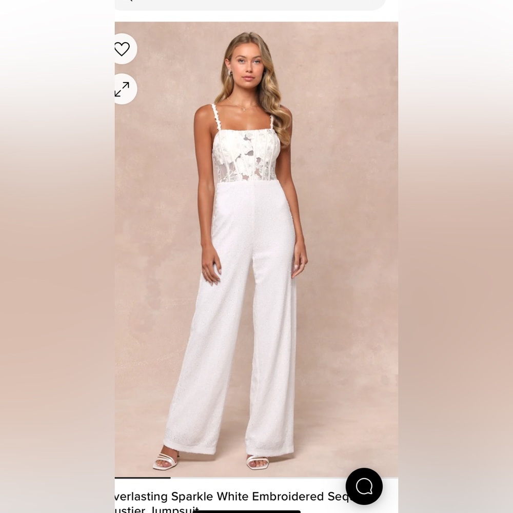 Everlasting Sparkle White Embroidered Sequin Bustier Jumpsuit